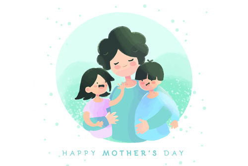 دانلود وکتور مادر در حال بغل کردن بچه ها مناسب برای تبریک روز  مادر به همراه فایل EPS و Ai